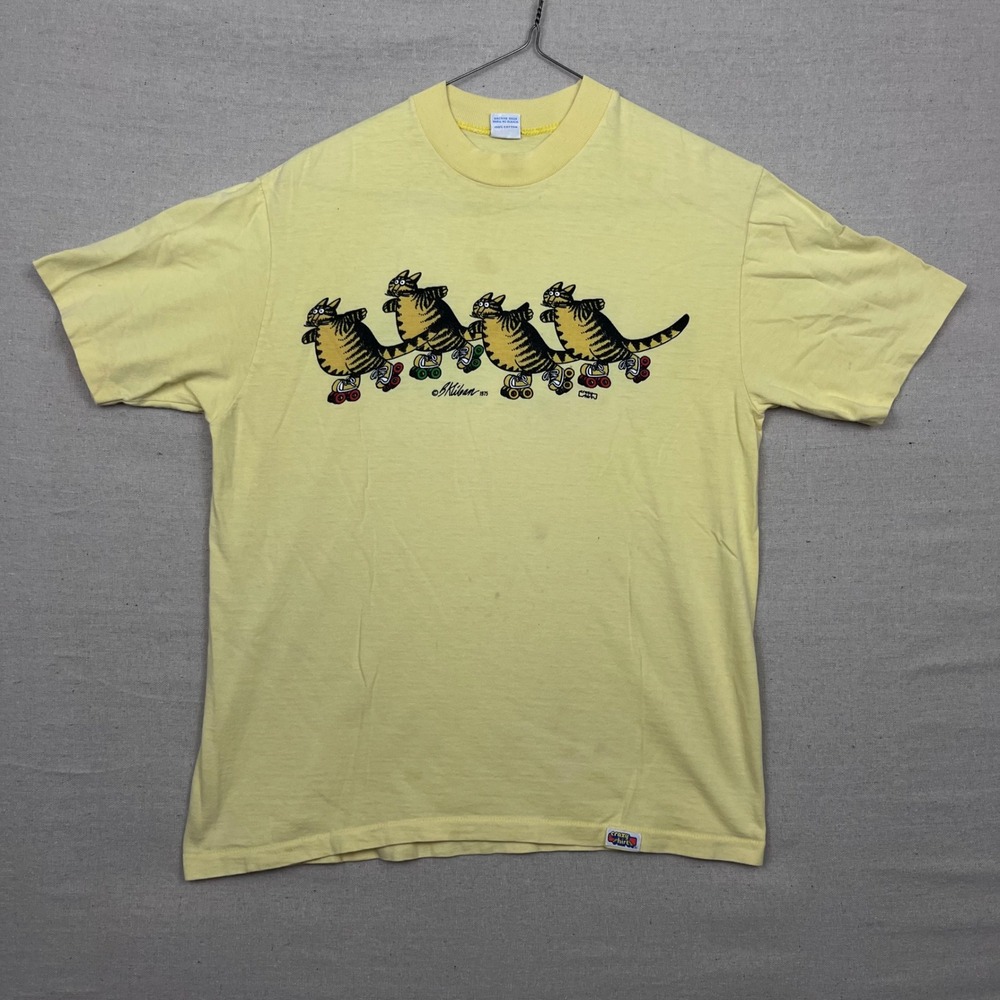 Vintage Crazy Shirts B Kliban Cats Roller Skating‎ T Shirt Yellow Large 1975 Tee